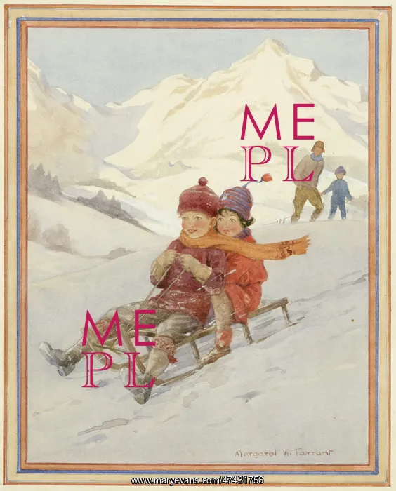 : Children sledging down a mountain : Children sledging down a mountain