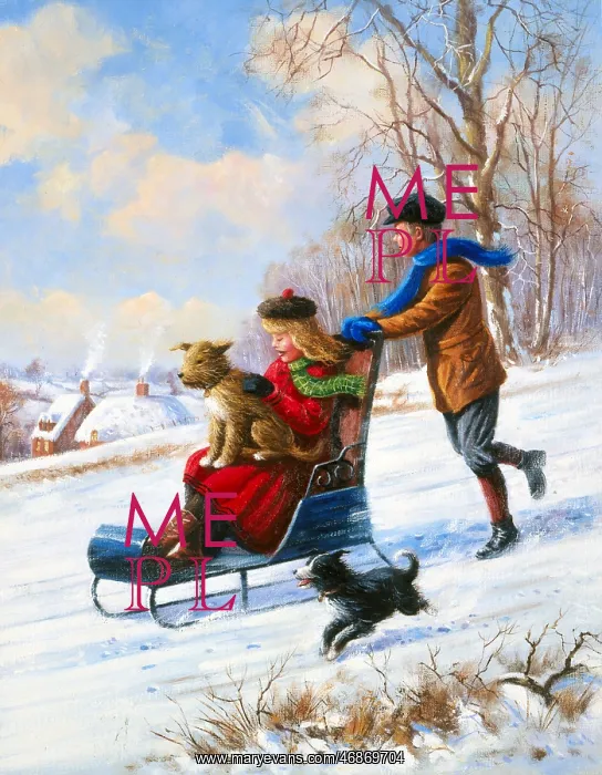 : Children Sledging, Victorian : Children Sledging, Victorian