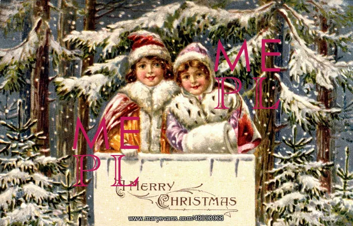  : Children in snow on a Christmas card