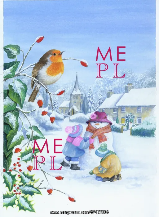  : Children with snowman and robin