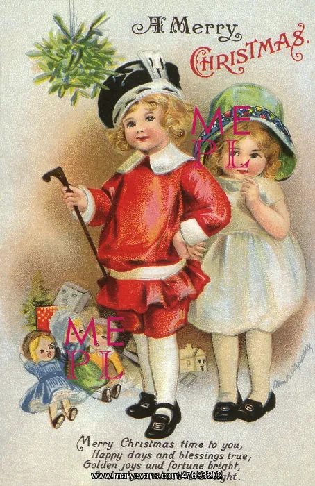 : Two Children Standing Under Mistletoe : Two Children Standing Under Mistletoe