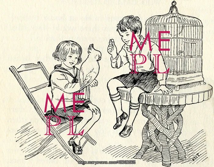  : Two children teach a parrot to speak