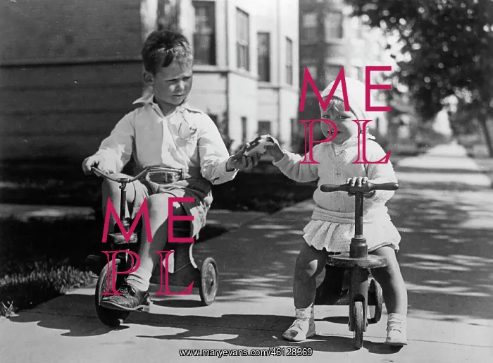 : Children on tricycles : Children on tricycles