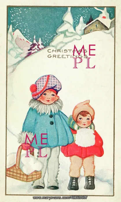 : Two children walking in the snow : Two children walking in the snow