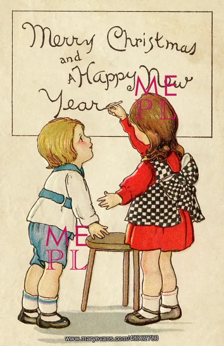 : Children writing ?Merry Christmas? on a board : Children writing ?Merry Christmas? on a board