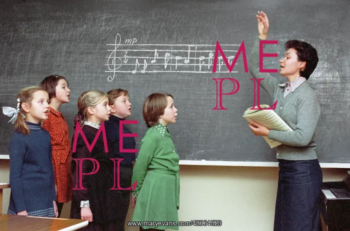 : Children's choir during lesson, 1982 : Children's choir during lesson, 1982