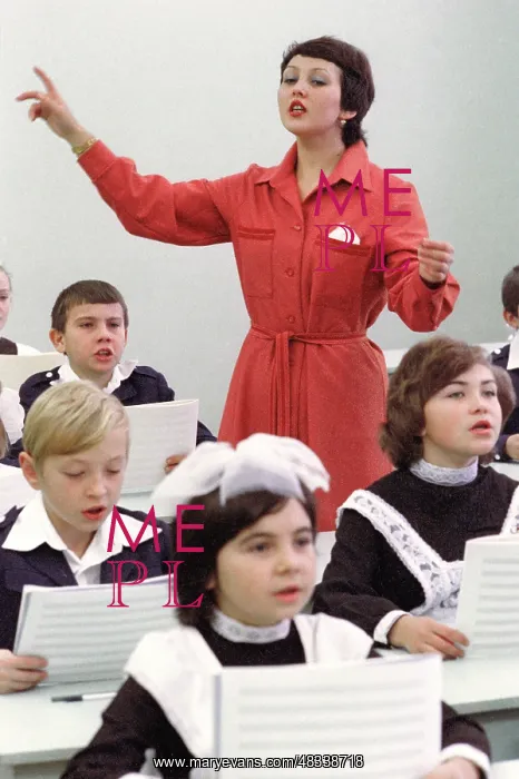 : Children's choir during lesson, 1982 : Children's choir during lesson, 1982