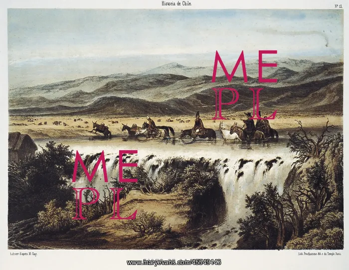 : Chile (1854). Falls of Laja river. Litography : Chile (1854). Falls of Laja river. Litography