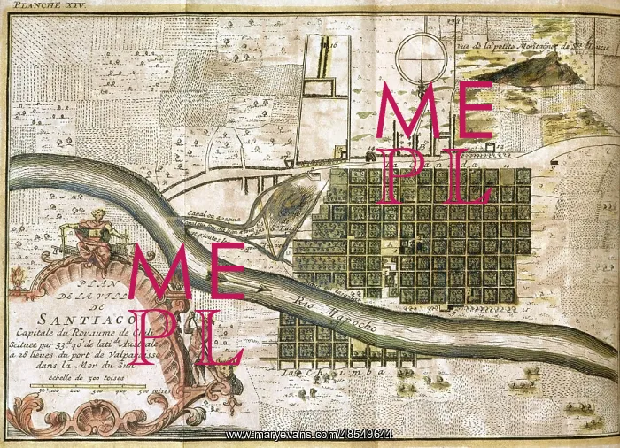 : Chile. Santiago de Chile. Map in 1713 : Chile. Santiago de Chile. Map in 1713