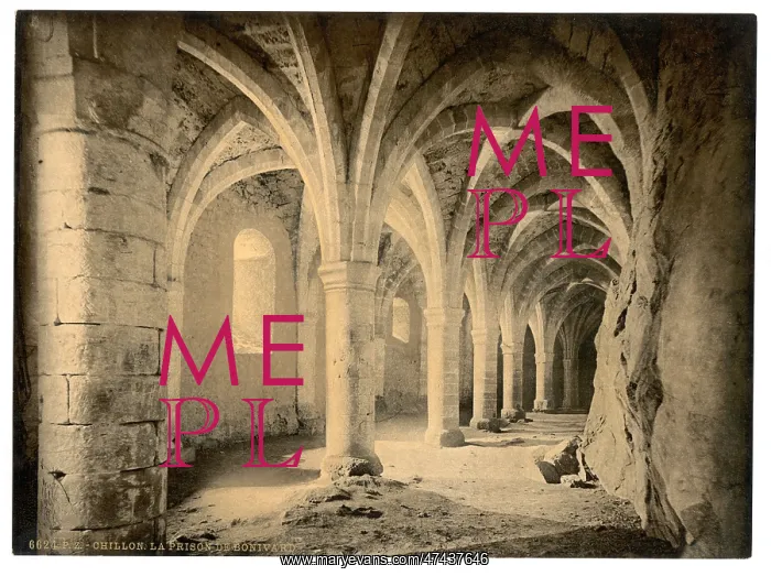 : Chillon Castle, interior, Bonivard's Prison, Geneva Lake, Sw : Chillon Castle, interior, Bonivard's Prison, Geneva Lake, Sw