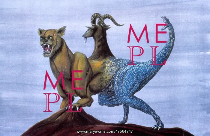 : Chimera. An illustration of a mythical creature, part mammal, part reptile, the Chimera : Chimera. An illustration of a mythical creature, part mammal, part reptile, the Chimera
