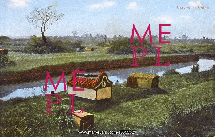 : China - graves alongside a waterway : China - graves alongside a waterway