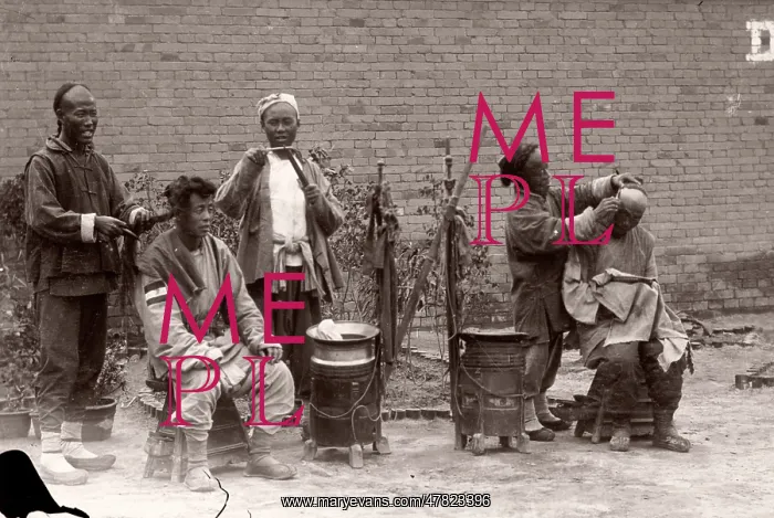  : Chinese barbers at work, Peking, Beijing, c.1900, China