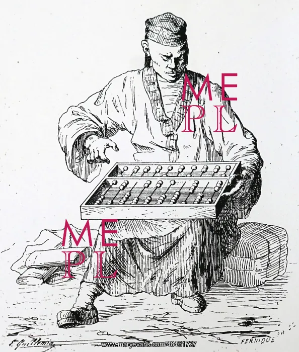  : Chinese man using an abacus