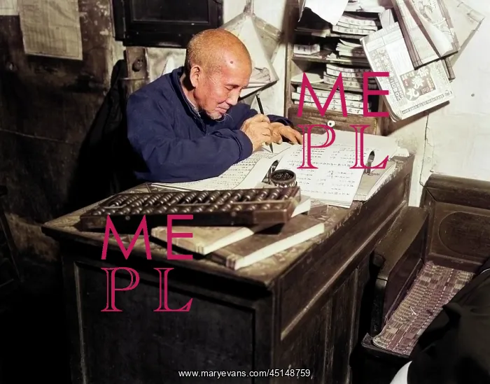 : Chinese Man Writing Ledger Using Abacus Bookkeeper : Chinese Man Writing Ledger Using Abacus Bookkeeper