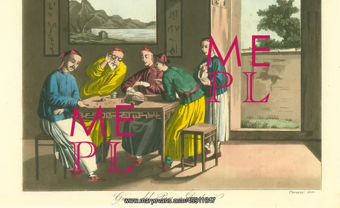 : Four Chinese merchants playing the game of odd or : Four Chinese merchants playing the game of odd or