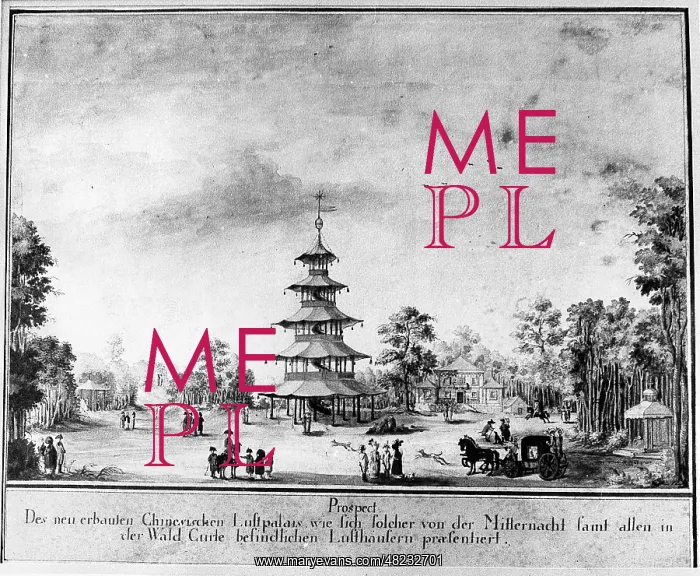 : Chinese Tower in Munich, Germany, circa 1790 : Chinese Tower in Munich, Germany, circa 1790