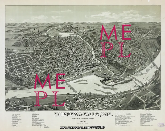 : Chippewa-Falls, Wis. County-seat of Chippewa-County. 1886. P : Chippewa-Falls, Wis. County-seat of Chippewa-County. 1886. P