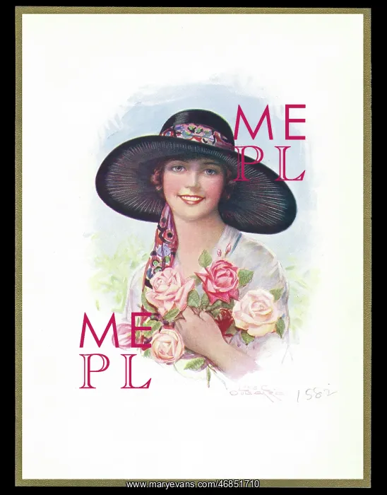 : Chocolate box design, lady with roses : Chocolate box design, lady with roses