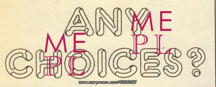 : Any Choices? Font and text from Private Eye, 26th March 1982 : Any Choices? Font and text from Private Eye, 26th March 1982