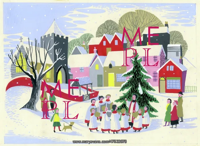 : Choir singing round Christmas tree in snow : Choir singing round Christmas tree in snow