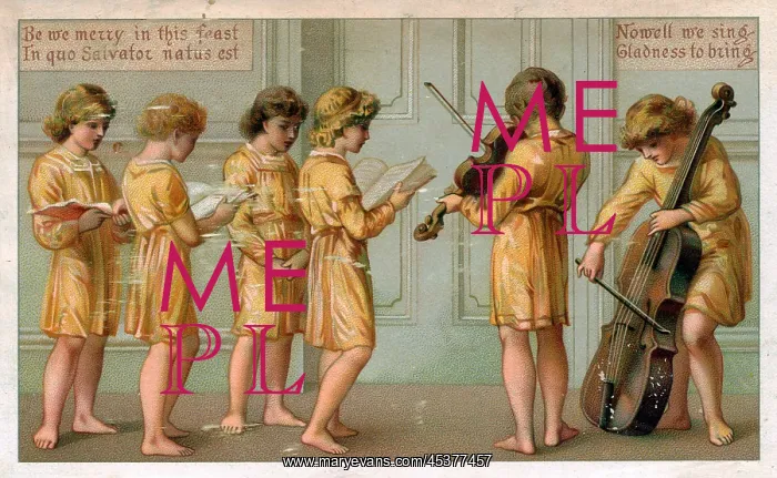 : Choirboys and musicians on a Christmas card : Choirboys and musicians on a Christmas card