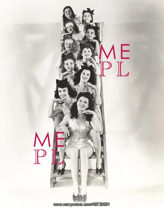 : Ten chorus girls sitting on a ladder : Ten chorus girls sitting on a ladder