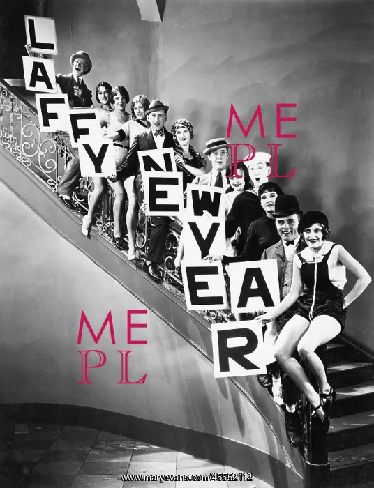 : A chorus line standing on a curved stair case : A chorus line standing on a curved stair case