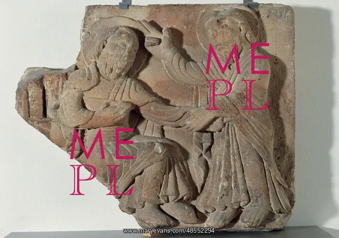 : Christ blessing (Right) to St. Peter. (Left). Stone. Relief : Christ blessing (Right) to St. Peter. (Left). Stone. Relief