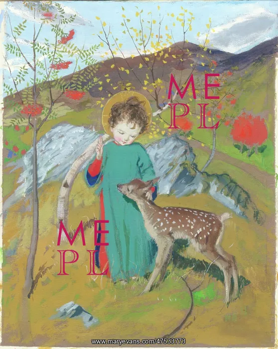 : Christ Child with spotted red deer calf : Christ Child with spotted red deer calf