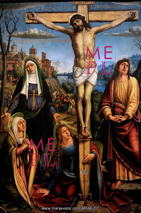 : Christ on the cross, the Three Marys on mourning by John and : Christ on the cross, the Three Marys on mourning by John and
