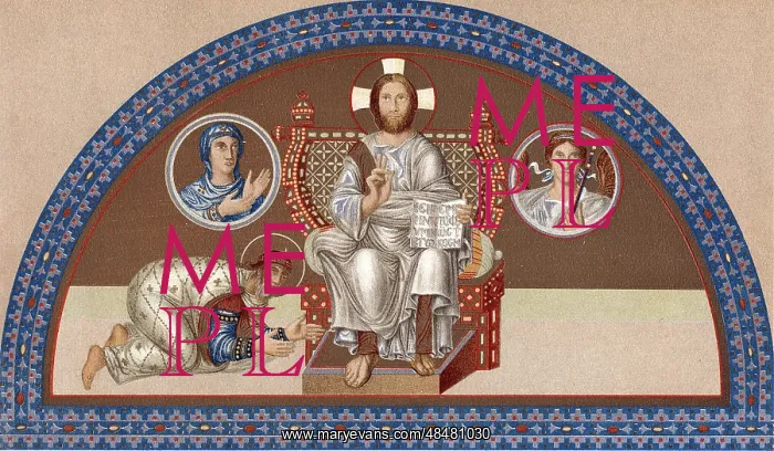 : Christ enthroned: on left, Leo VI the Philosopher : Christ enthroned: on left, Leo VI the Philosopher
