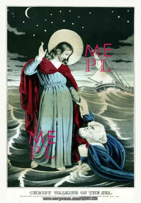 : Christ walking on water, rescuing a man sinking : Christ walking on water, rescuing a man sinking