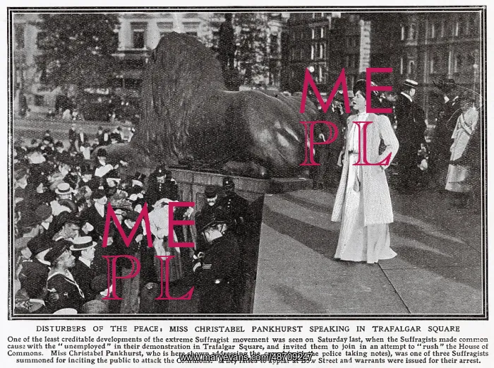 : Christabel Pankhurst, Suffragette in Trafalgar Square 1908 : Christabel Pankhurst, Suffragette in Trafalgar Square 1908