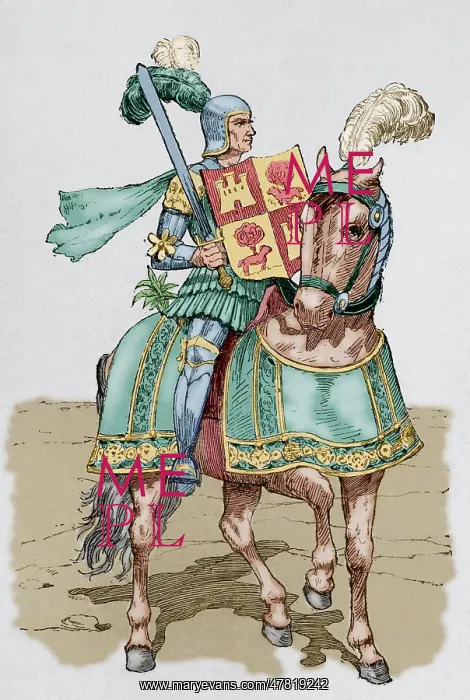 : Christian Knight. Engraving from a codex of the 14th century : Christian Knight. Engraving from a codex of the 14th century