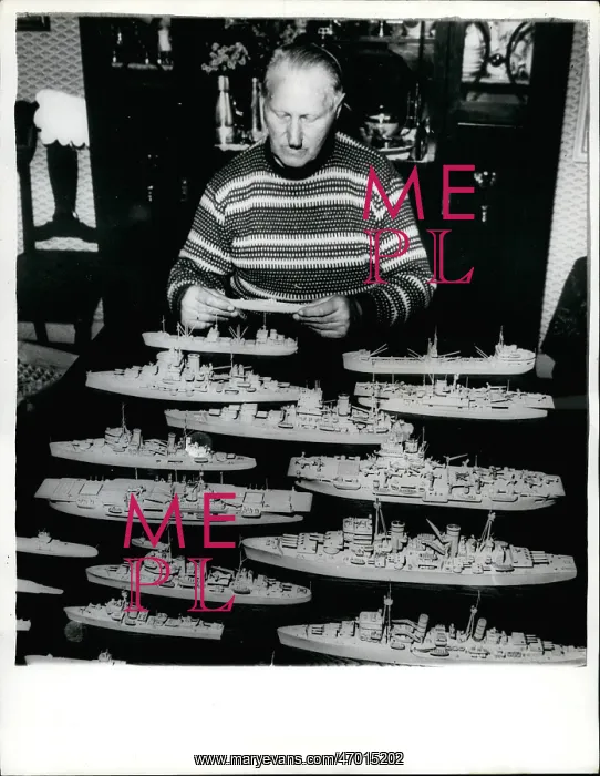 : Christian L Nielsen with model ships he has made, Denmark : Christian L Nielsen with model ships he has made, Denmark