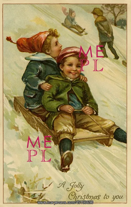 : Christmas. 2 boys on a sledge : Christmas. 2 boys on a sledge