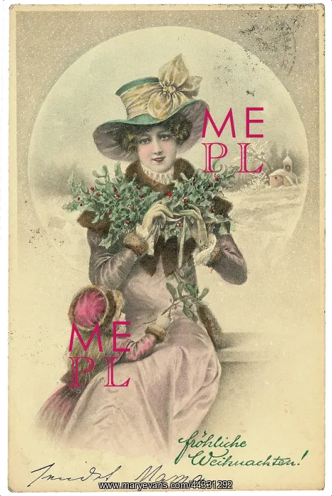 : Christmas. Portrait of a woman with an hat and a little girl in the middle : Christmas. Portrait of a woman with an hat and a little girl in the middle