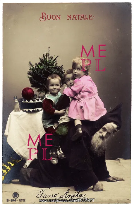 : Christmas. Group portrait: children with an old bearded man : Christmas. Group portrait: children with an old bearded man