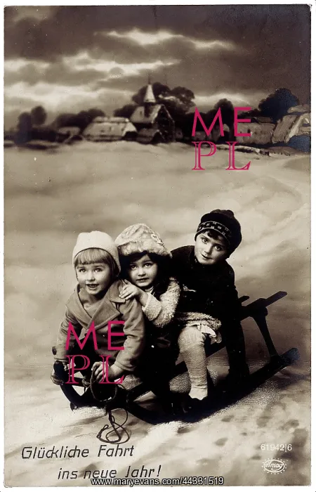 : Christmas. Portrait of a group of children on a sleigh : Christmas. Portrait of a group of children on a sleigh