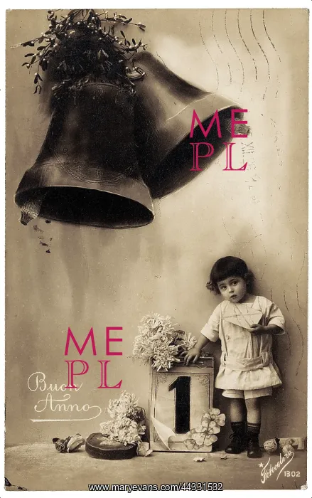 : Christmas. Portrait of a little girl, under two bells : Christmas. Portrait of a little girl, under two bells