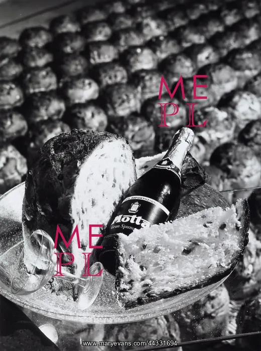 : Christmas. Close-up of a pannetone, a bottle of champagne and a glass sitting on a platter : Christmas. Close-up of a pannetone, a bottle of champagne and a glass sitting on a platter