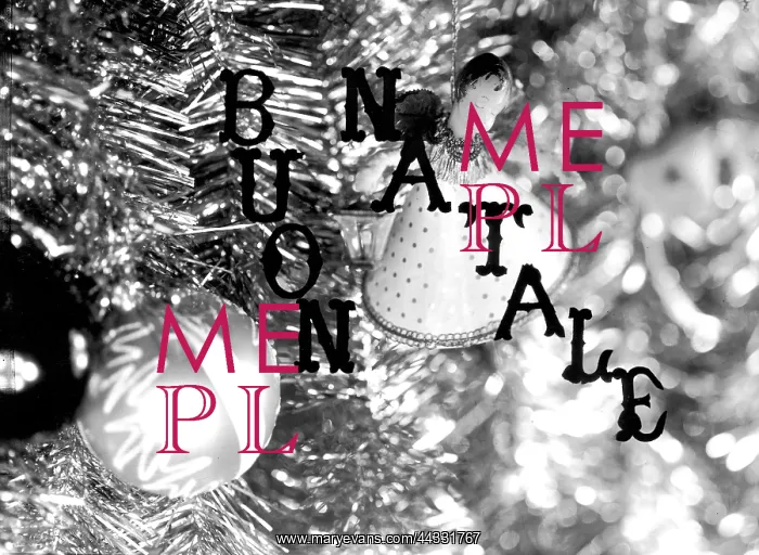 : Christmas card with a Buon Natale inscription on it and Christmas tree decorations : Christmas card with a Buon Natale inscription on it and Christmas tree decorations