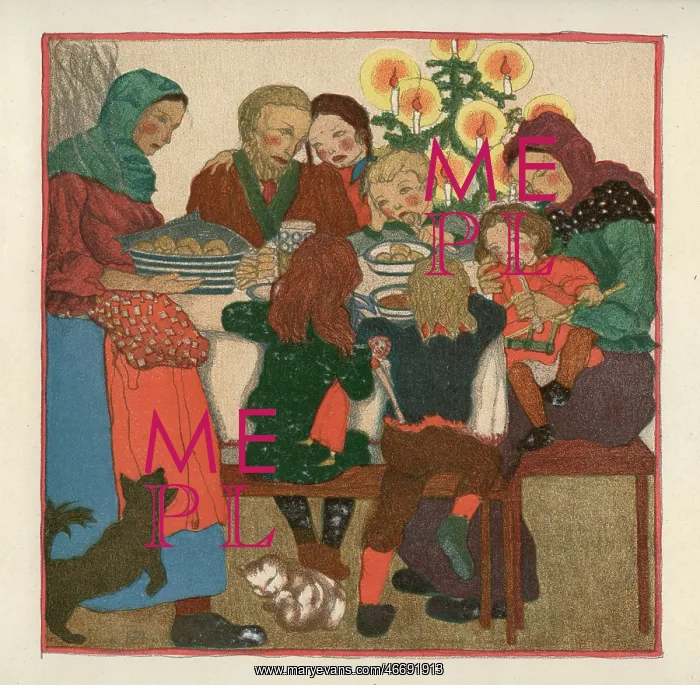  : Christmas Feast [by Herta Zuckermann]. Color Lithograph from: Franz Cizek