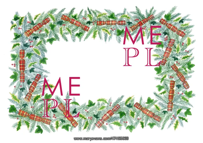 : Christmas Border with Crackers, Pine and Holly : Christmas Border with Crackers, Pine and Holly