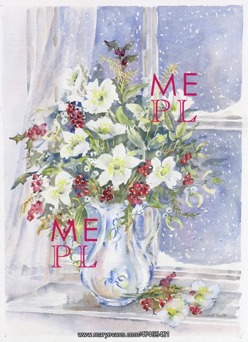: Christmas Bouquet in a blue and white jug : Christmas Bouquet in a blue and white jug