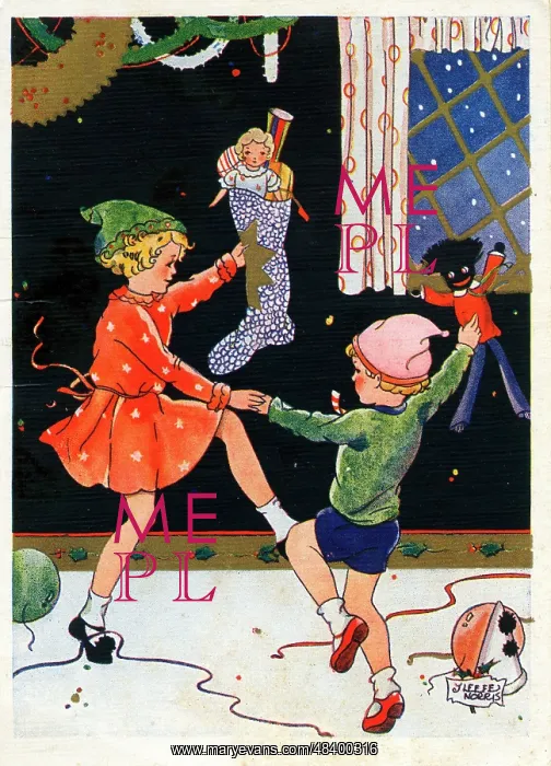 : Christmas card, children dancing : Christmas card, children dancing