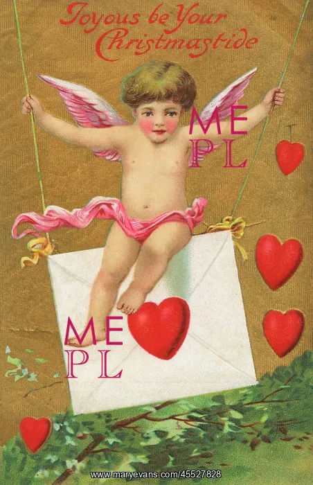  : Christmas Card - Cupid, envelope and hearts