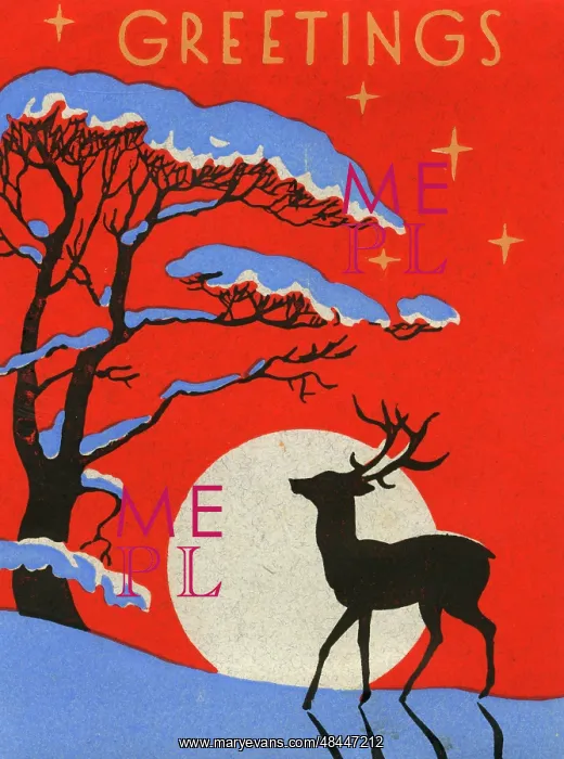  : Christmas card, Deer in snow