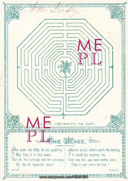 : Christmas card with holly in the middle of a maze : Christmas card with holly in the middle of a maze